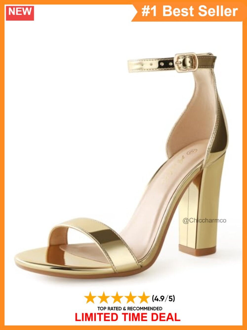 Ankis Women's Open Toe Ankle Strap Chunky High Heel Sandals 4 Inch